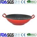 Vegetable Oil Nonstick Healthy Cast Iron Wok, BSCI LFGB FDA Approved, with Wooden Lip